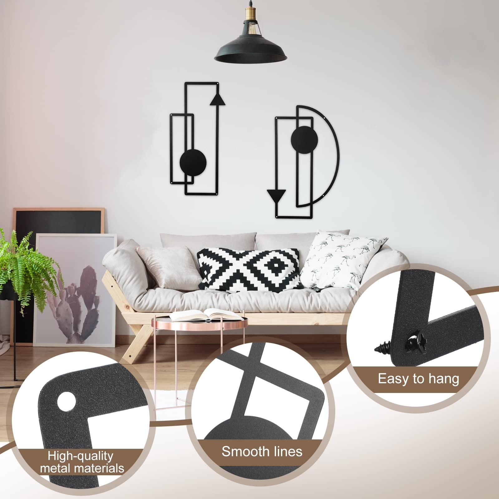 Riyiper 2 Pcs Metal Wall Art Minimalist Abstract Vertical Geometric Metal Wal…