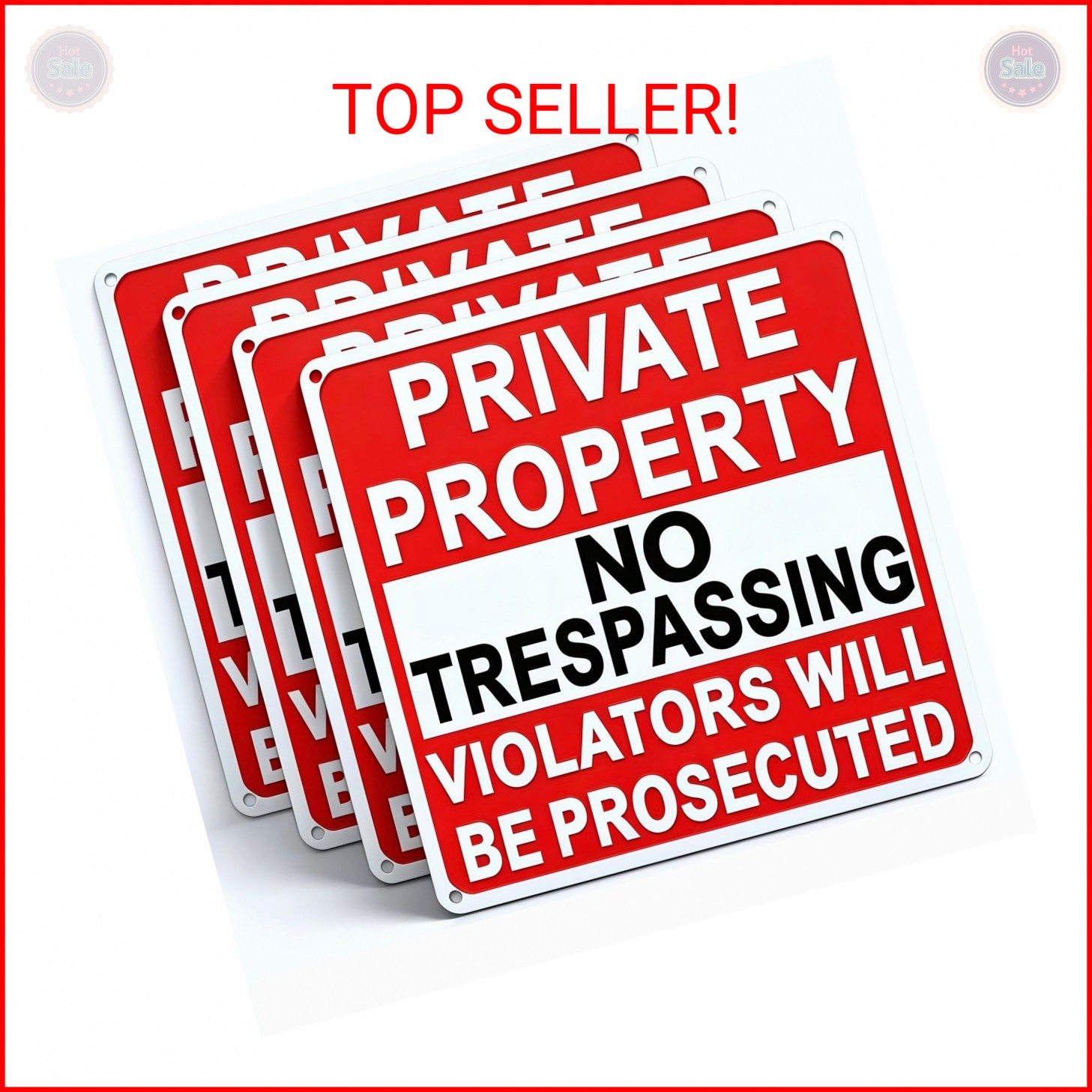 4 Pack Large No Trespassing Signs Private Property, 9.5 Inch x 9.5 Inch Private