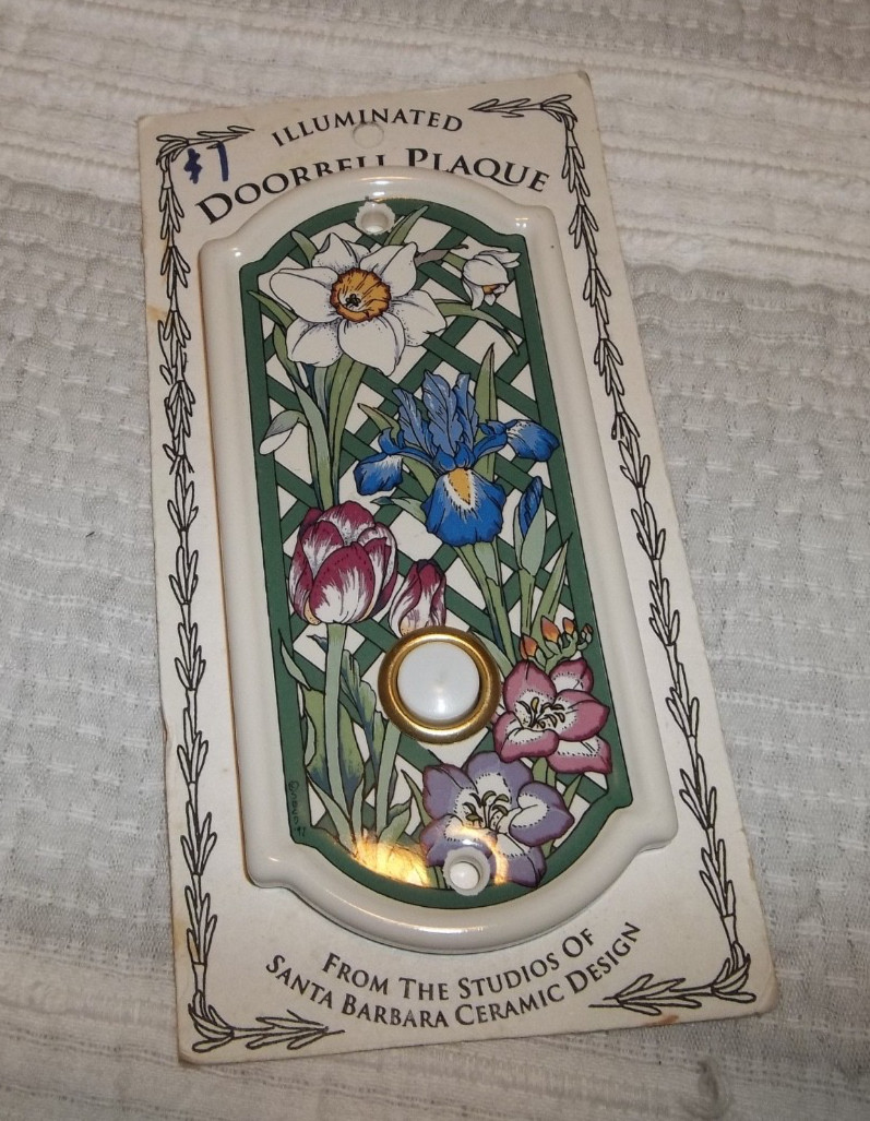New 1997 Santa Barbara Ceramic Design Illuminated Doorbell Plaque Floral Design