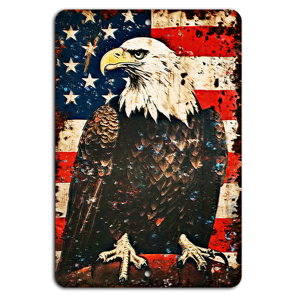 Rustic American Flag with Bald Eagle Sign – Patriotic Wall Decor