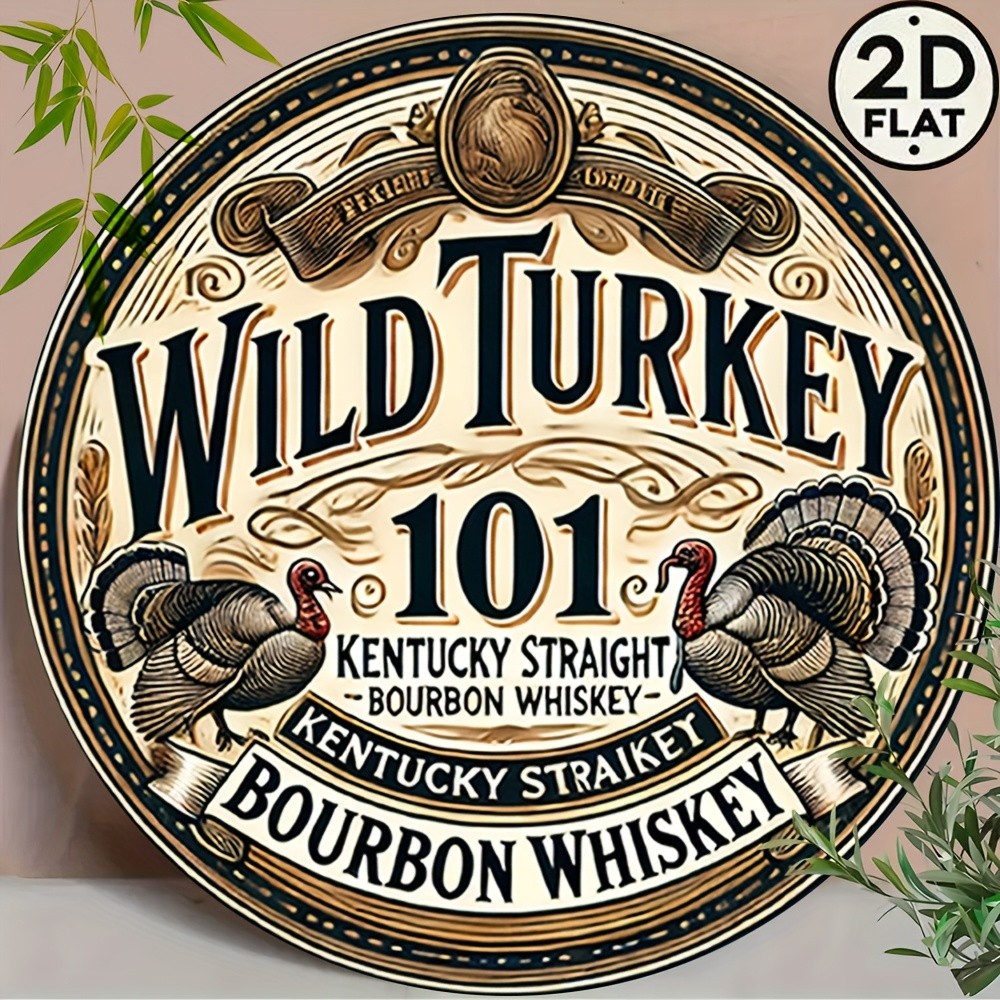 Wild Turkey 101 Vintage Tin Metal Signs – 8-Inch Round Iron Wall Art with Kentuc