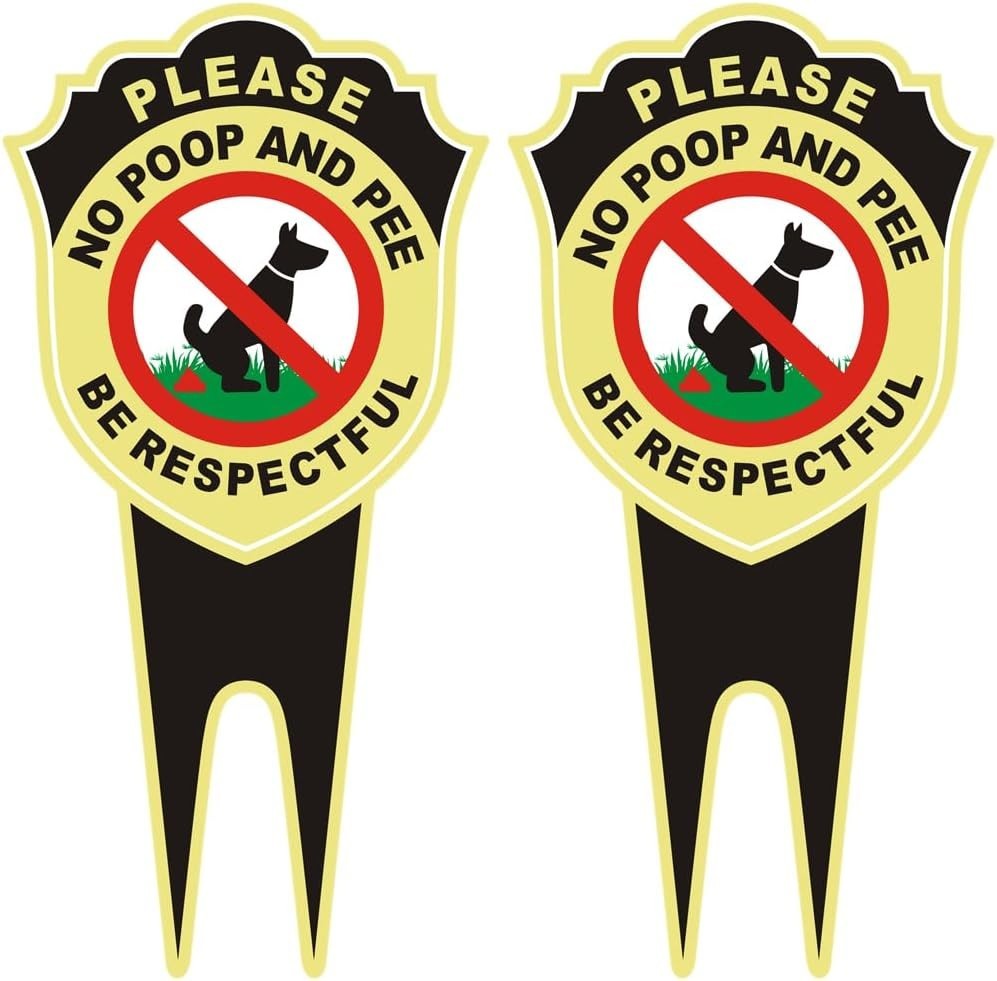 2 Pack 12″ X 6″ Double Sided No Poop Signs with Stake for Yard Please Be Respect