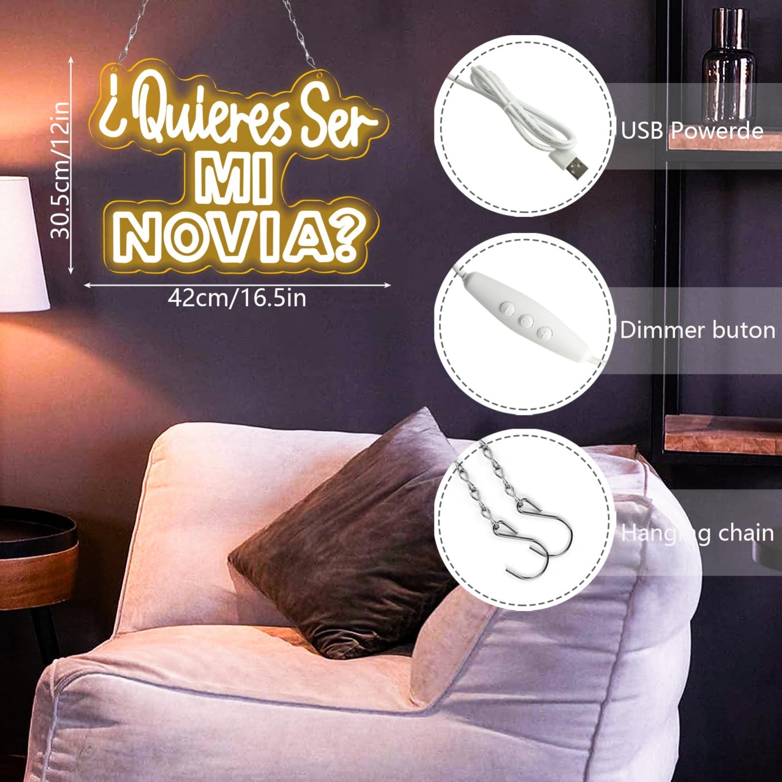 Neon Proposal Sign – ‘Quieras Ser Mi Novia’ LED Light for Wedding, Engagement &
