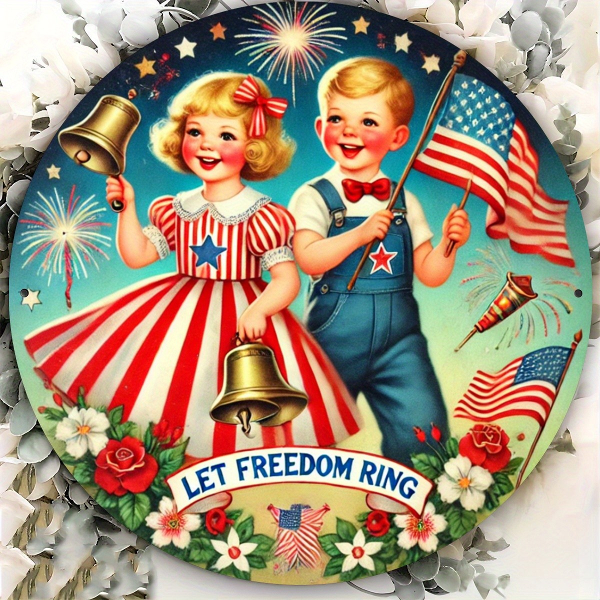One Piece, Let The Freedom Ring Theme Pattern Design, Flat Print Tin Metal Signs
