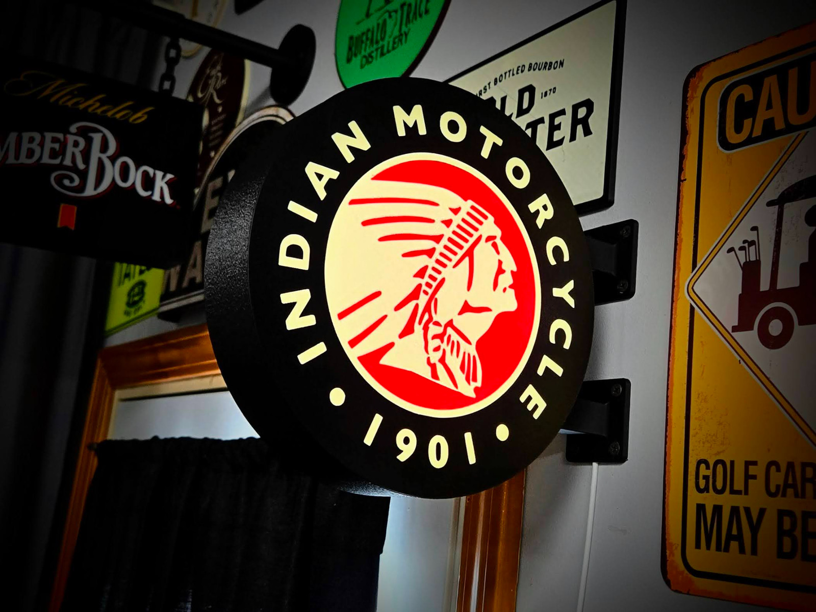 Vintage Indian LED Lightbox Sign 3D Printed Round Wall Mount Man Cave