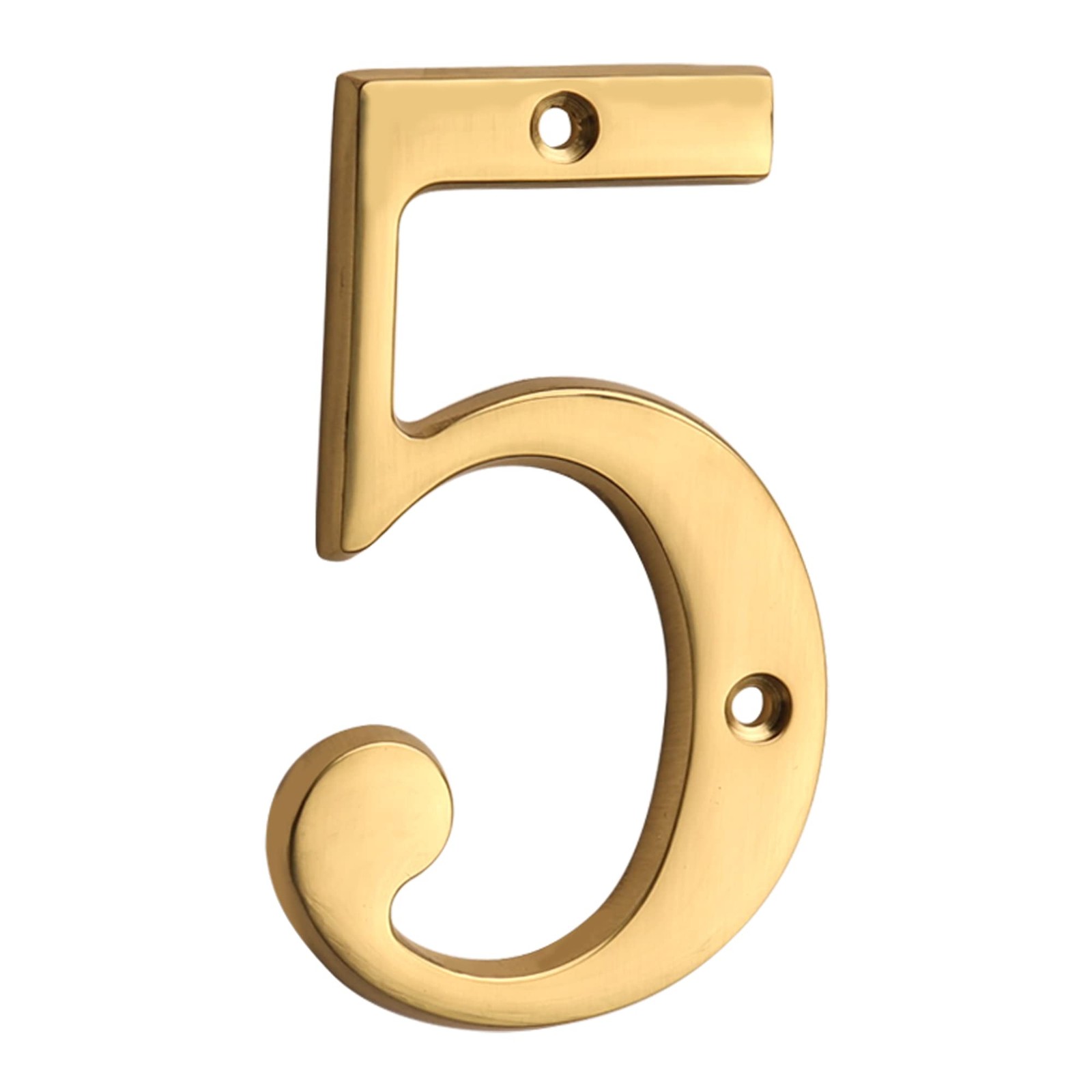 House Number Sign 4 inch (10 cm) Polished Brass Finish Stylish Curvy Modern D…