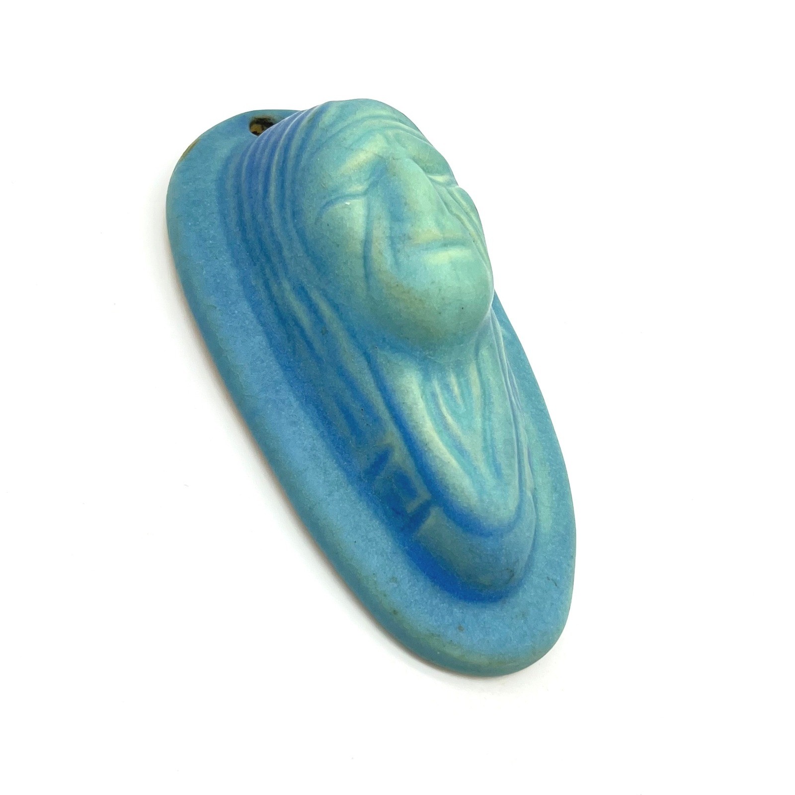 Van Briggle Pottery Spirit Face Hanging Plaque Blue Matte Glaze Colorado Springs