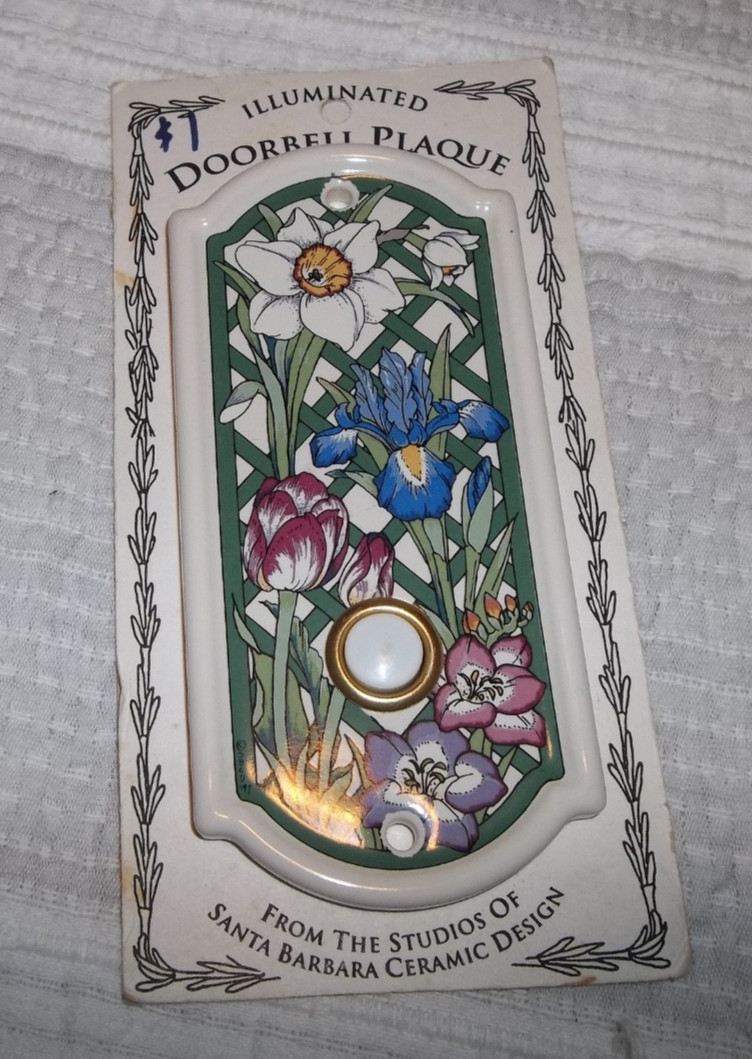 New 1997 Santa Barbara Ceramic Design Illuminated Doorbell Plaque Floral Design
