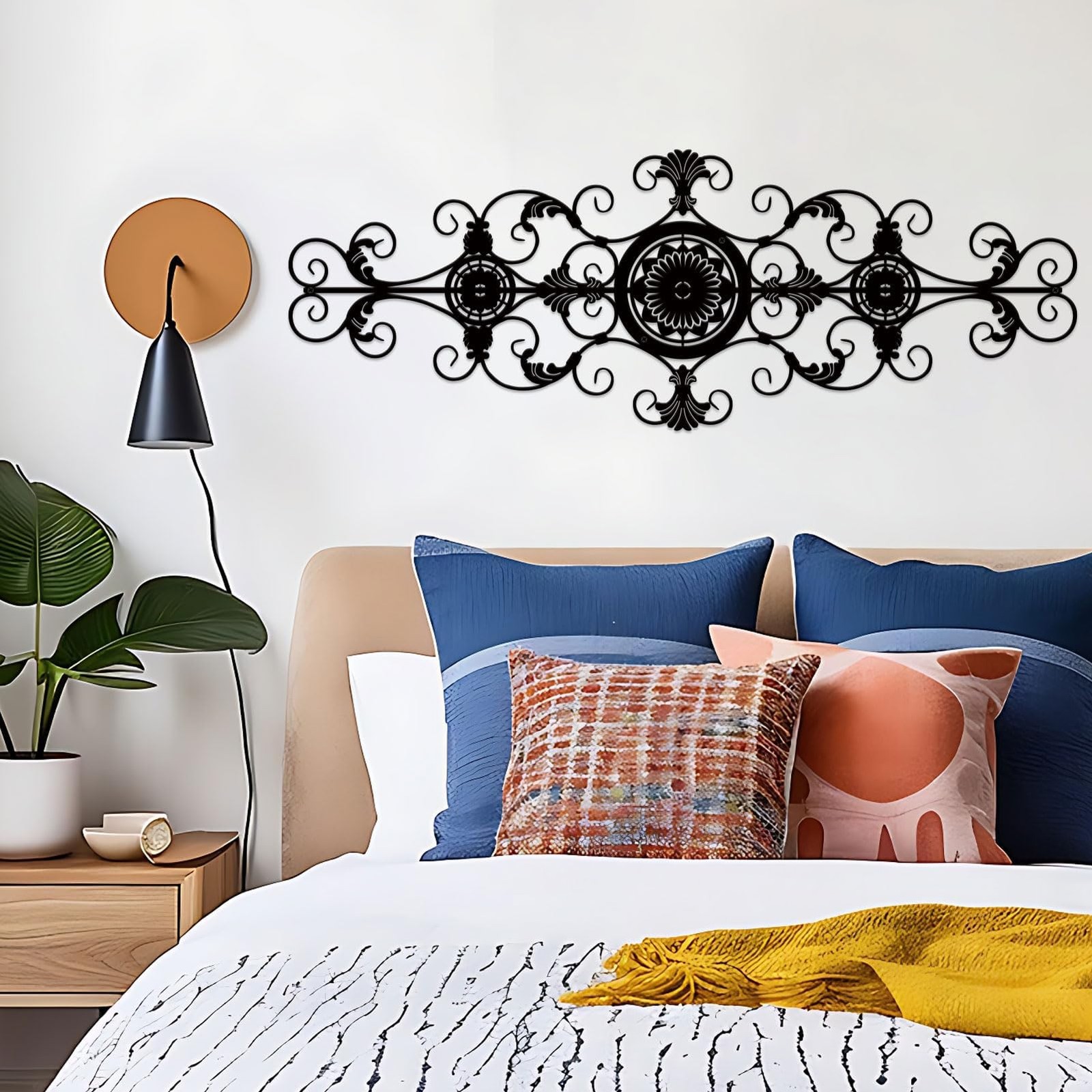 Black Flower Scroll Metal Wall Decor, Hanging Flower Scroll Metal Wall Art De…