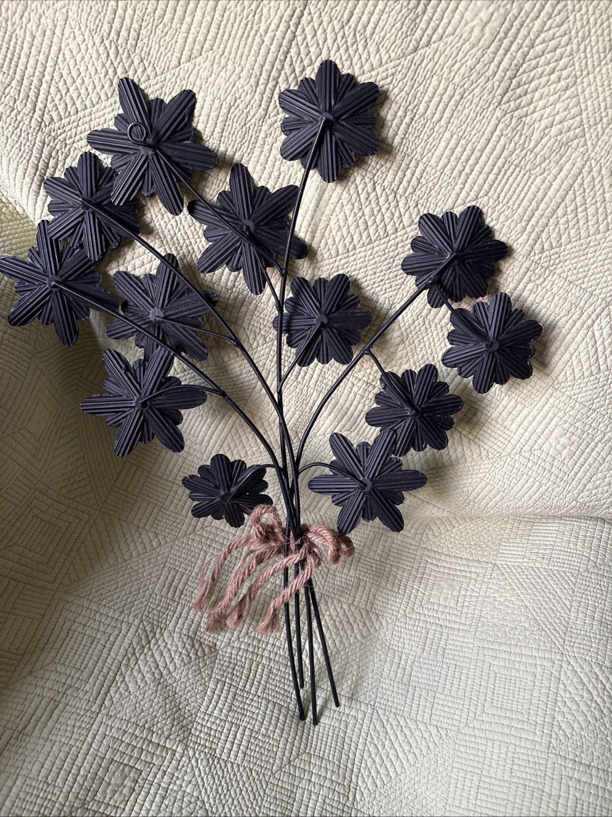 Flower Bouquet Metal Wall Decoration Farmhouse Cottage Core Rope Multicolor 22″H