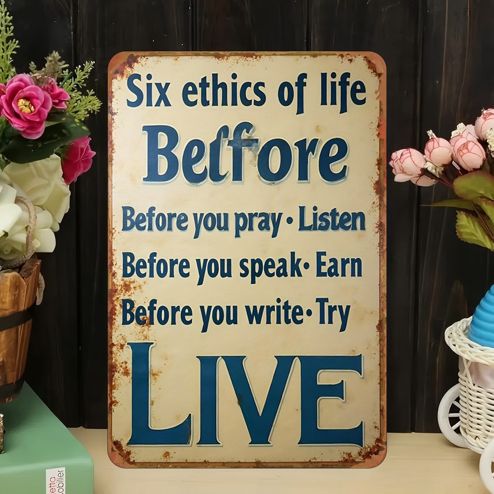 English Ethics Metal Wall Art – 6 Virtues Iron Sign