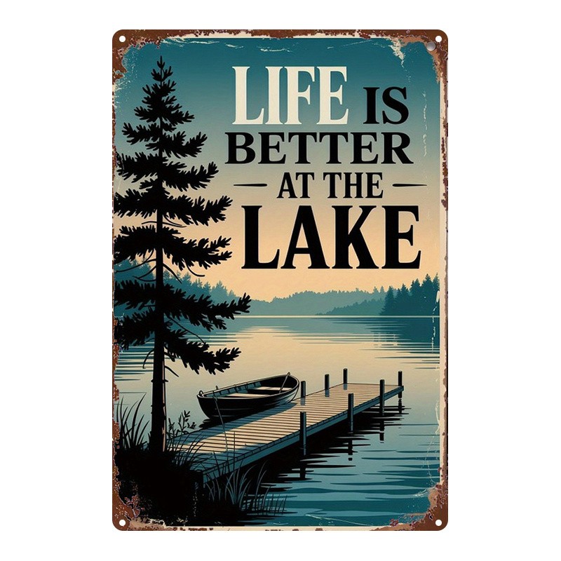 Metal Lakeside Cabin Landscape Sign 8X12 Inches