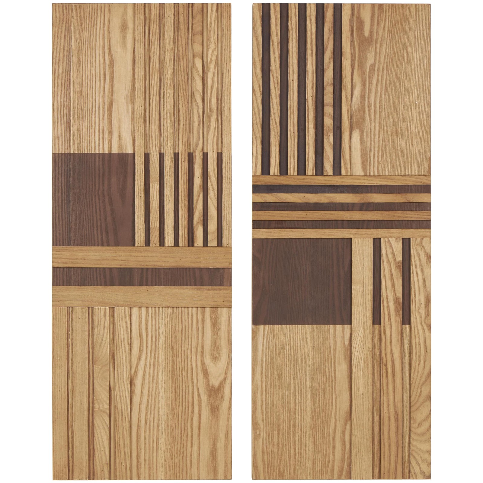 Deco 79 Wooden Geometric Handmade Carved Two-Toned Wall Decor Set of 2 12″ W 32″