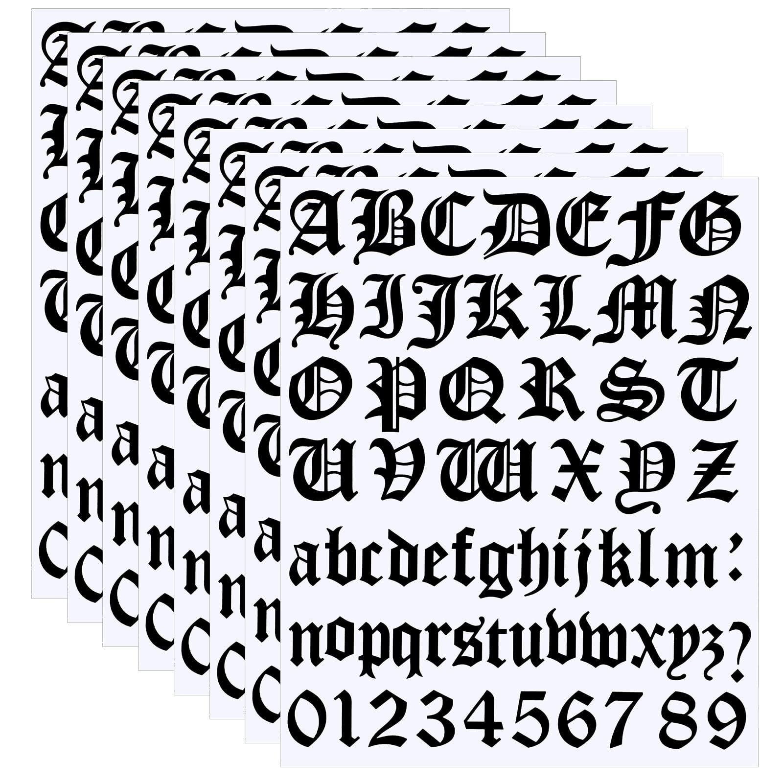 8 Sheets Letters Stickers Vinyl Old English Alphabet Number Stickers Self Adh…