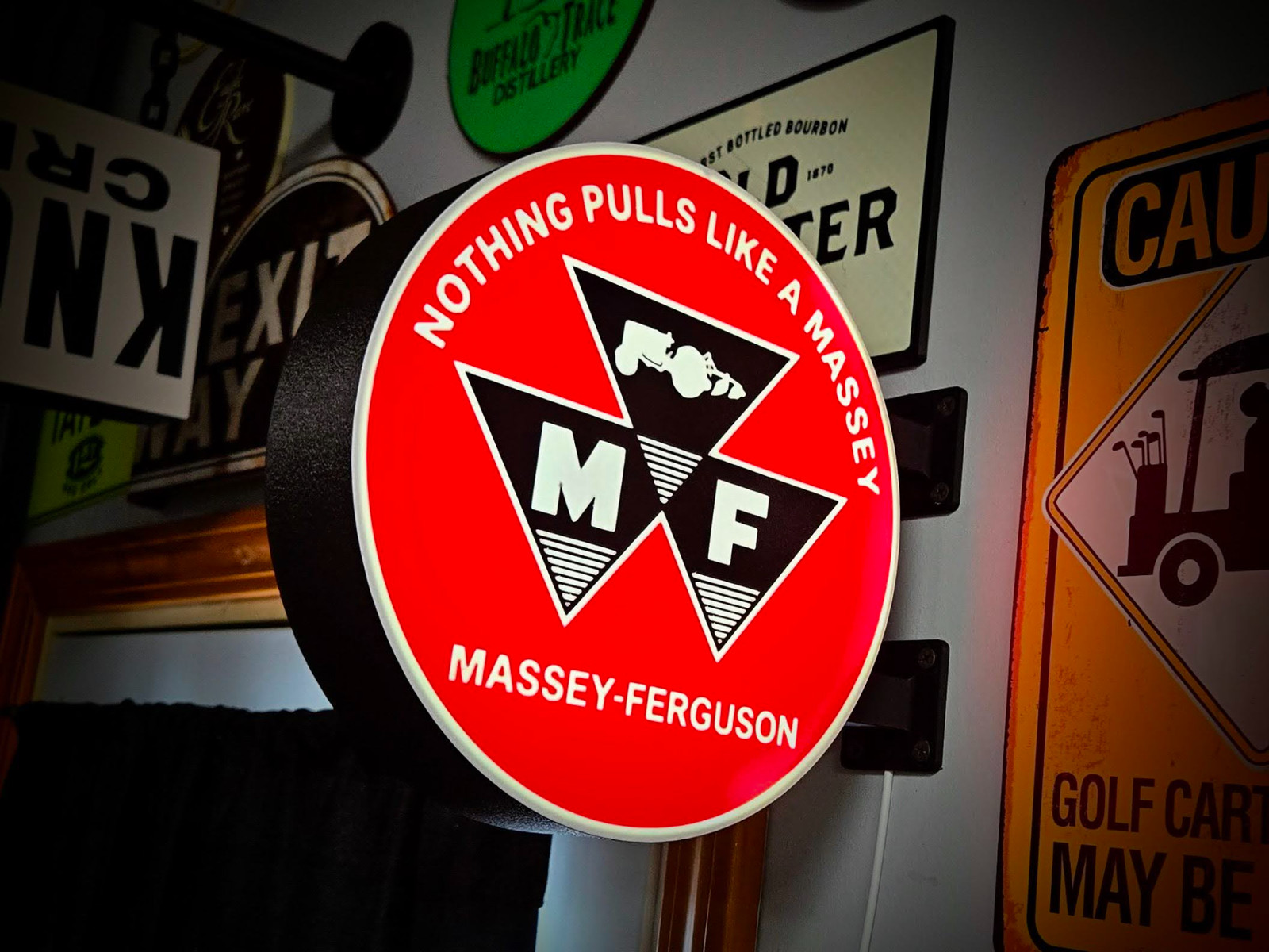 Massey Ferguson LED Lightbox Sign 3D Printed Round Wall Mount Man Cave