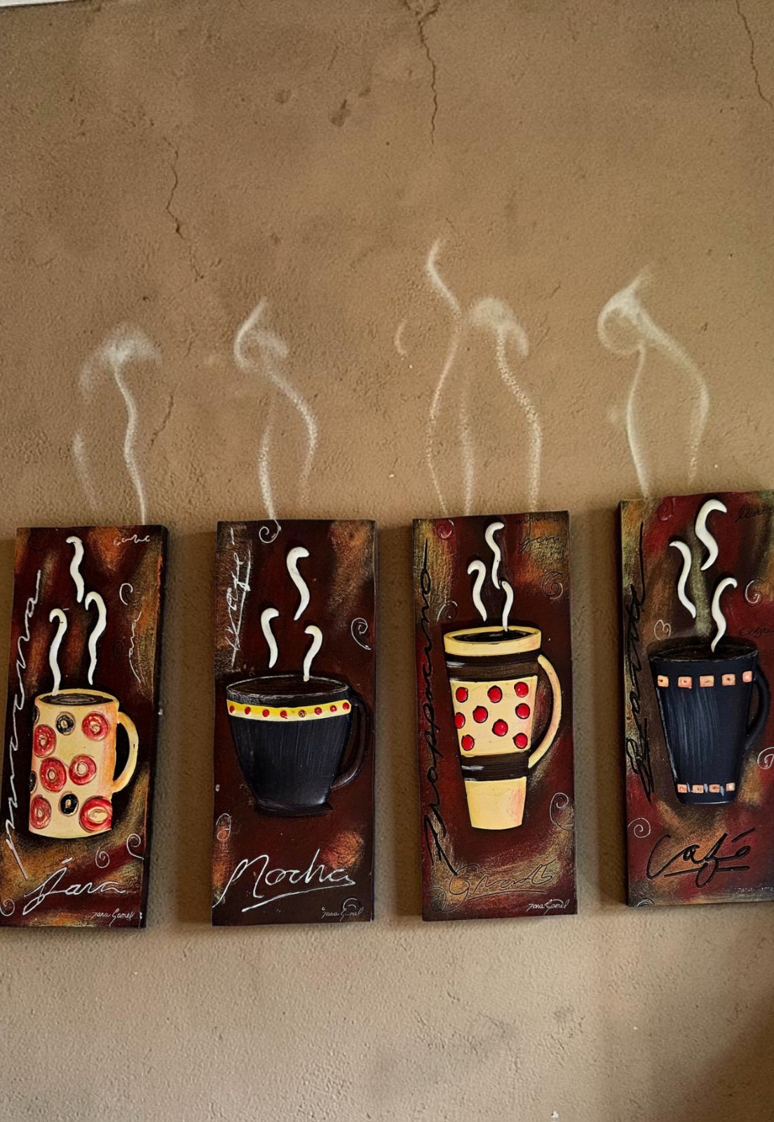 Tara Gamel 3D Coffee Frappuccino Wall Art Plaque Tile Cafe Set Of 4