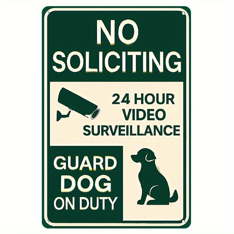 No Soliciting Metal Sign 24hr Surveillance Guard Dog Yard Security Decoration
