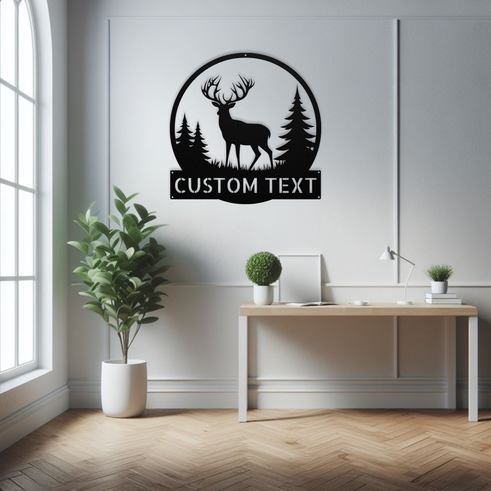 Custom Deer Scene Metal Art Sign Personalized Wildlife Wall Decor Gift for Home