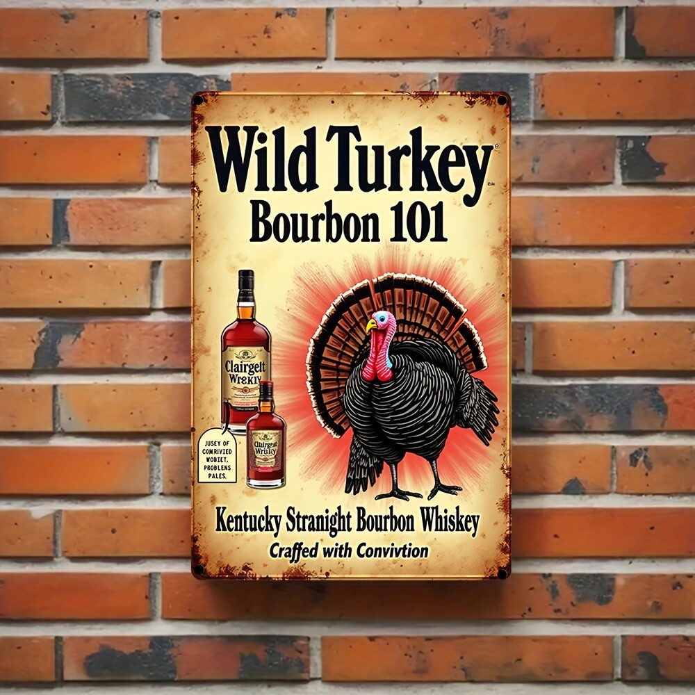 Vintage Wild Turkey Bourbon 101 Metal Sign – 8.0inch x 12.0inch Retro Wall Decor