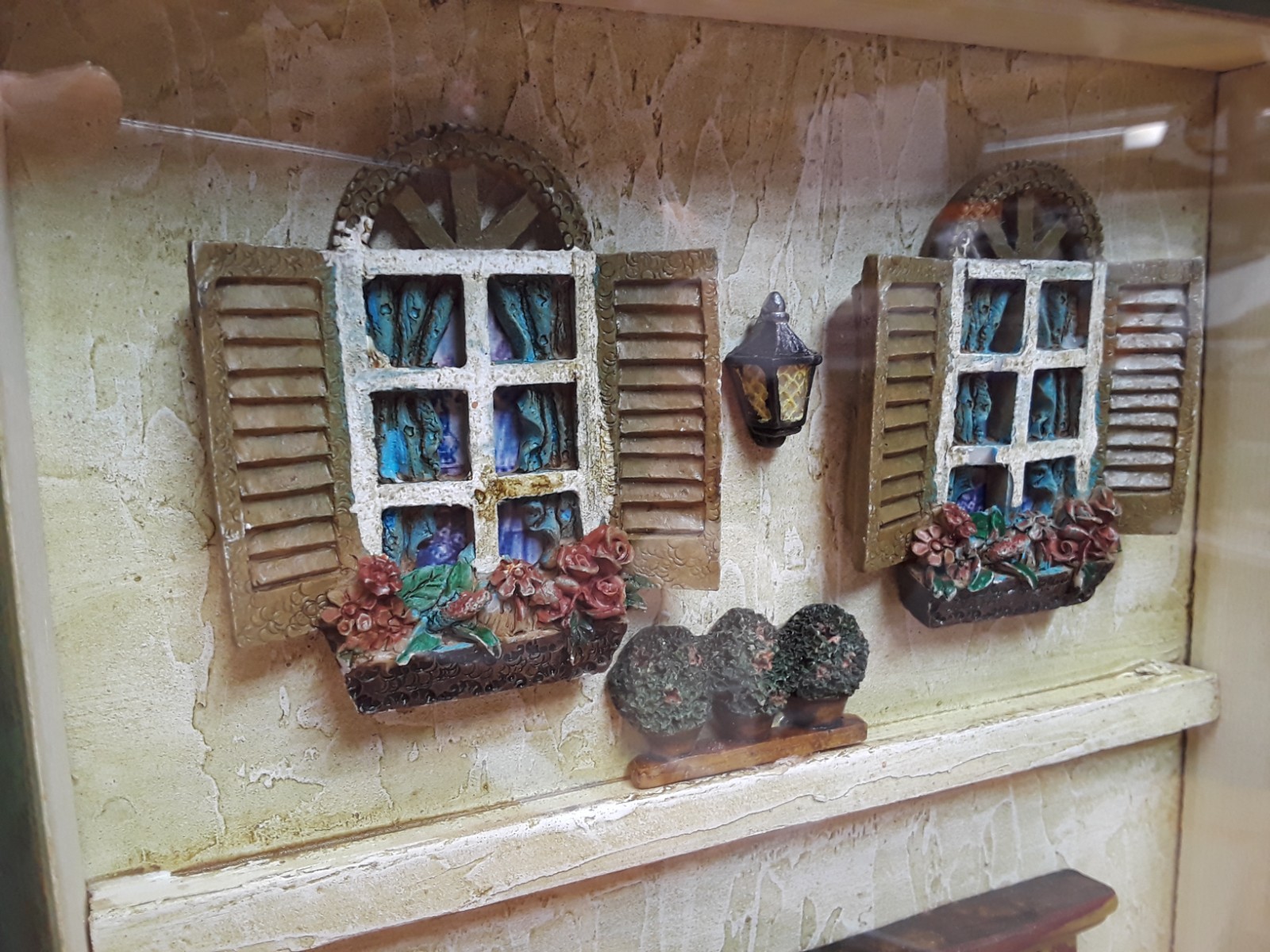 Vintage Flower Shop Shadow Box 3D Wood Glass Green Distressed Frame Wall Hanging