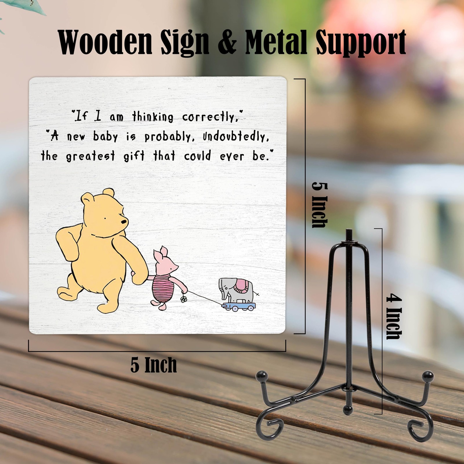 Motivational Desk Decor Sign with Inspirational Quote, Rustic Wooden Bear Pla…