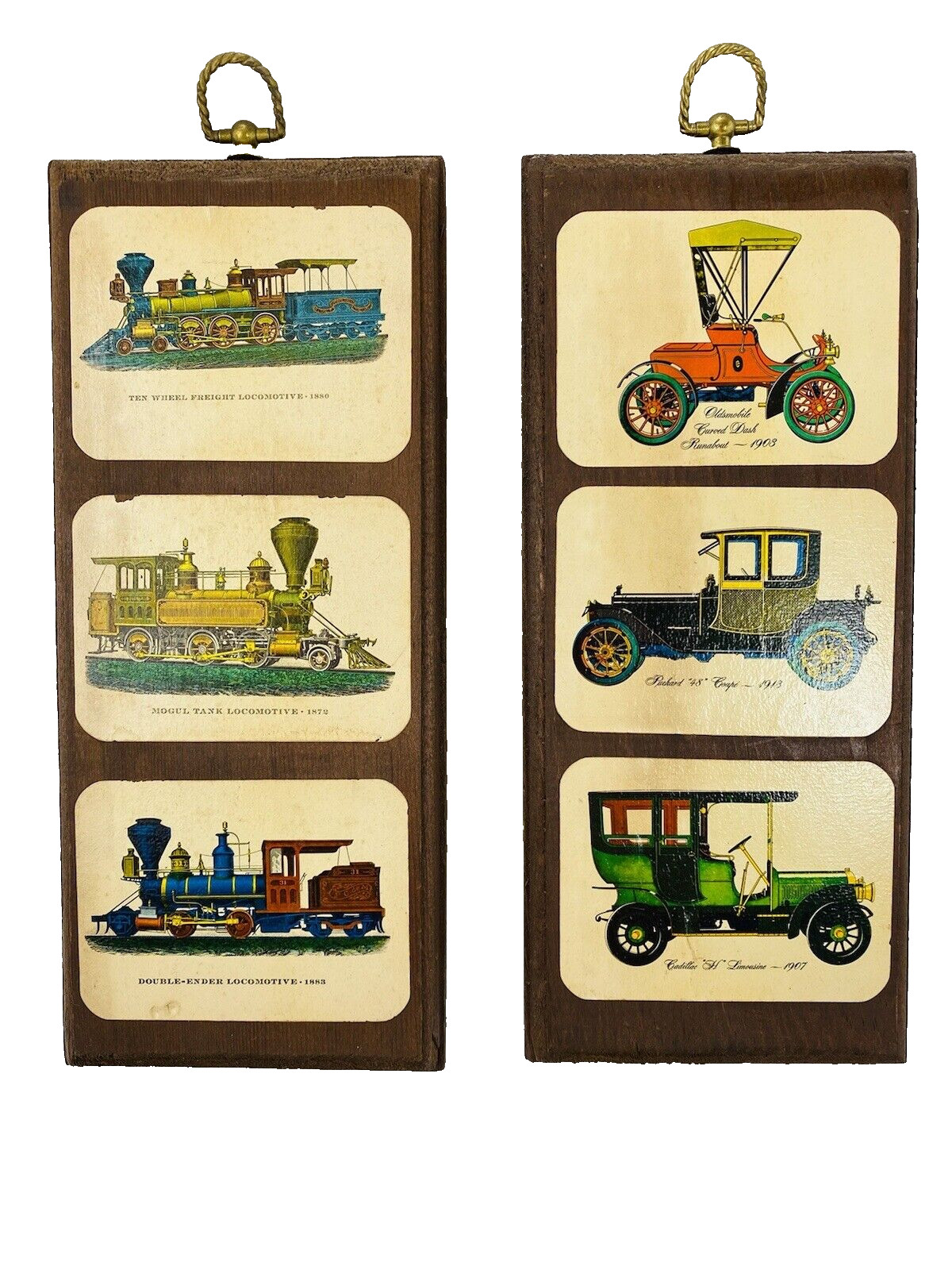 Vintage 1960s Chic Transportation Wood Wall Plaques Trains Cars Retro Mod
