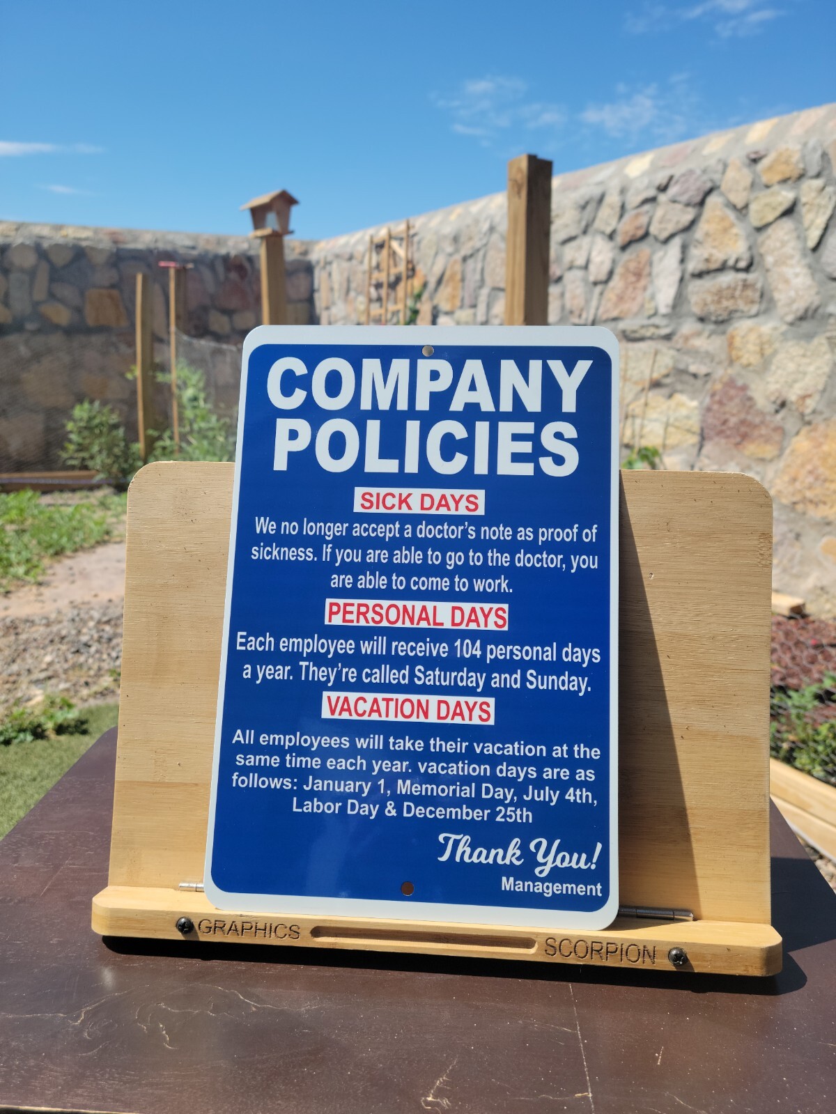 Company Policies 8″ x 12″ Aluminum Metal Sign Funny