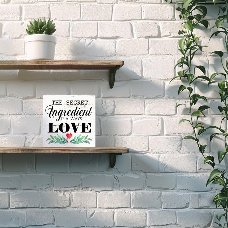 White Distressed Wooden Sign Watercolor Leaf Red Heart Kitchen Home Decor Gift