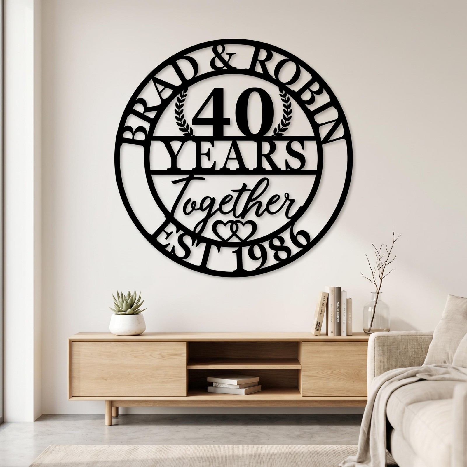 Custom Ruby Anniversary Metal Sign, Personalized Wedding Gift, Couple Wall Art