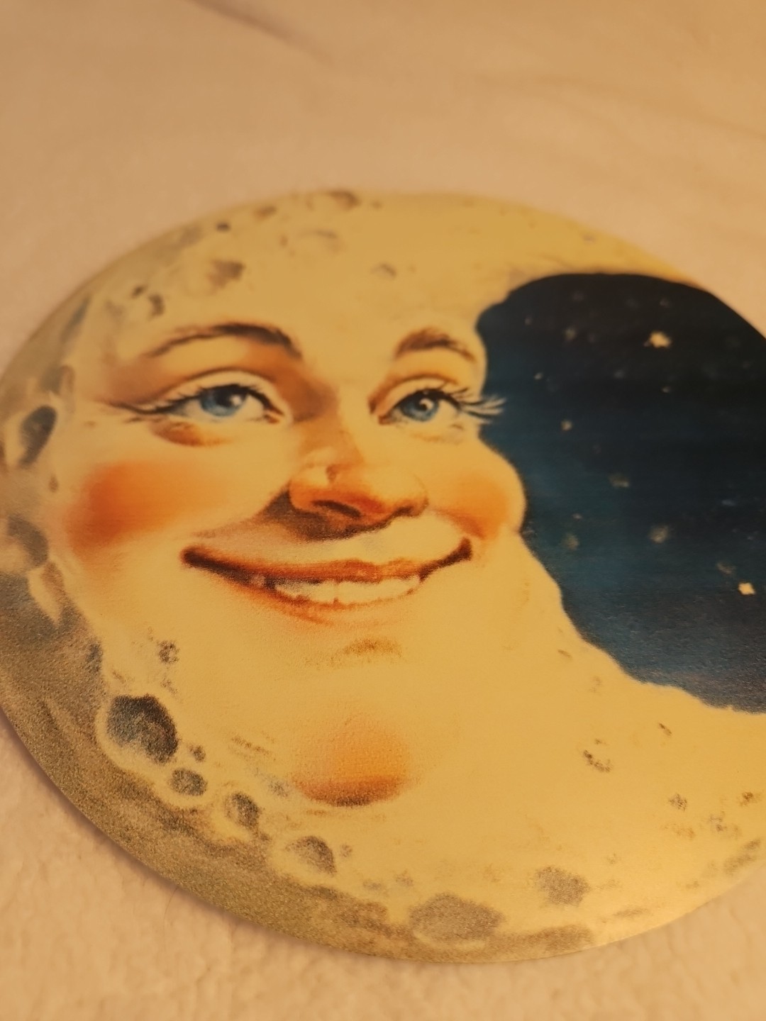 Smiling Half Moon Face Decorative Sign Aluminum Vintage Look