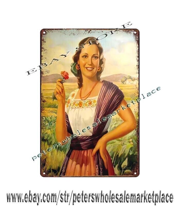 metal brew pub signs Mexico Mexican artwork Latina Senorita metal tin sign