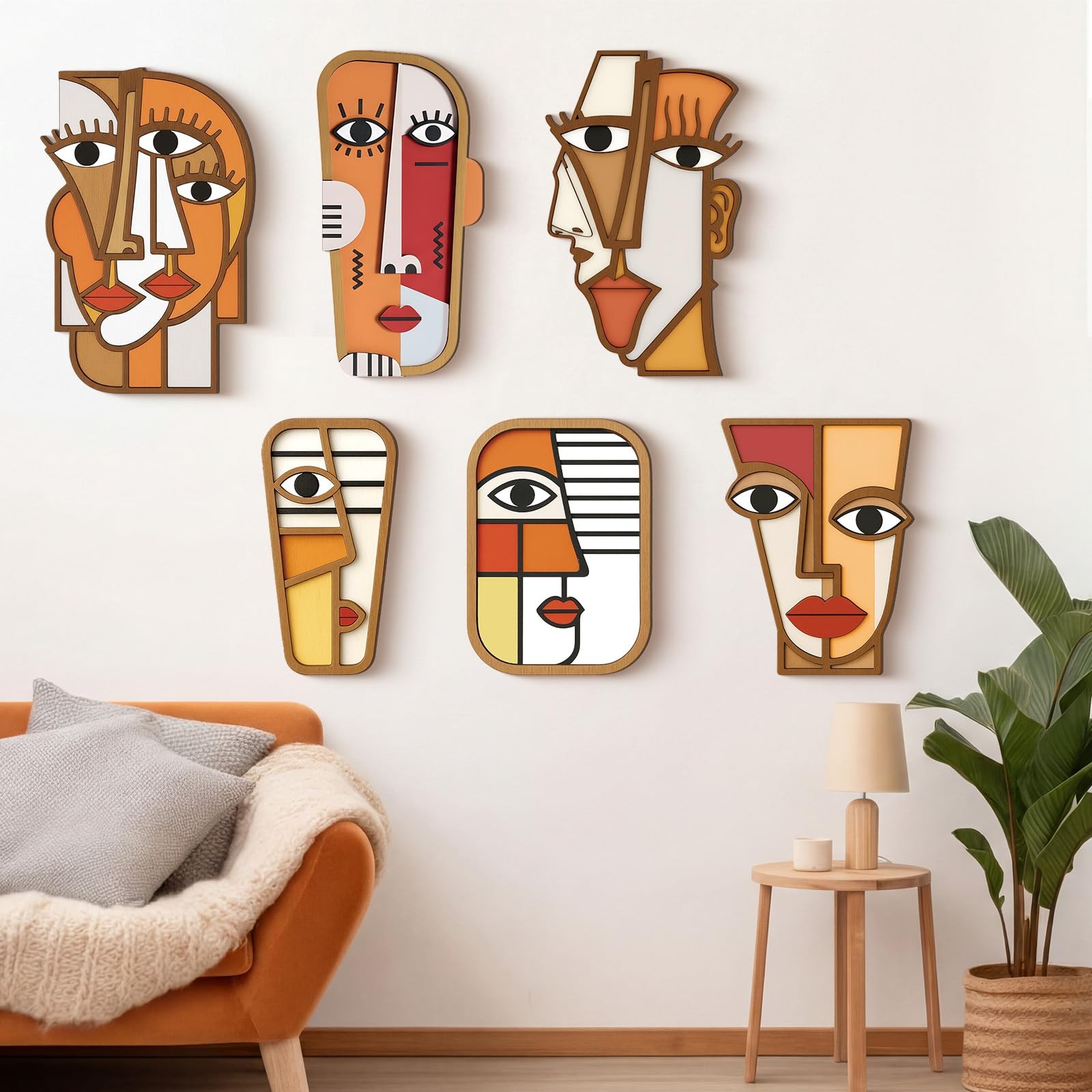 6 Pcs Abstract Wood Wall Art Decor Minimalism Home Wall Sculptures Mid Centur…