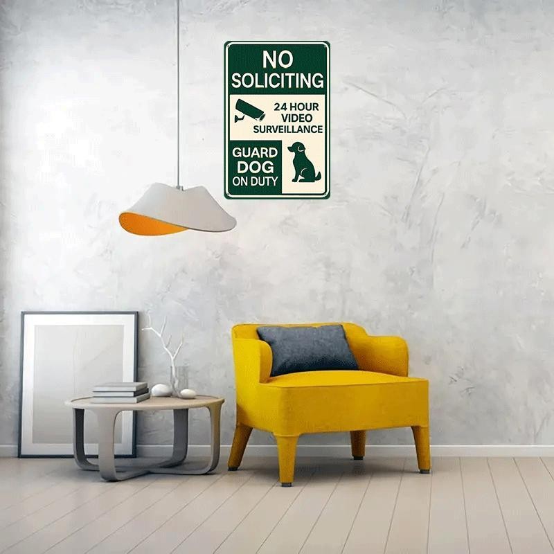 No Soliciting Metal Sign 24hr Surveillance Guard Dog Yard Security Decoration