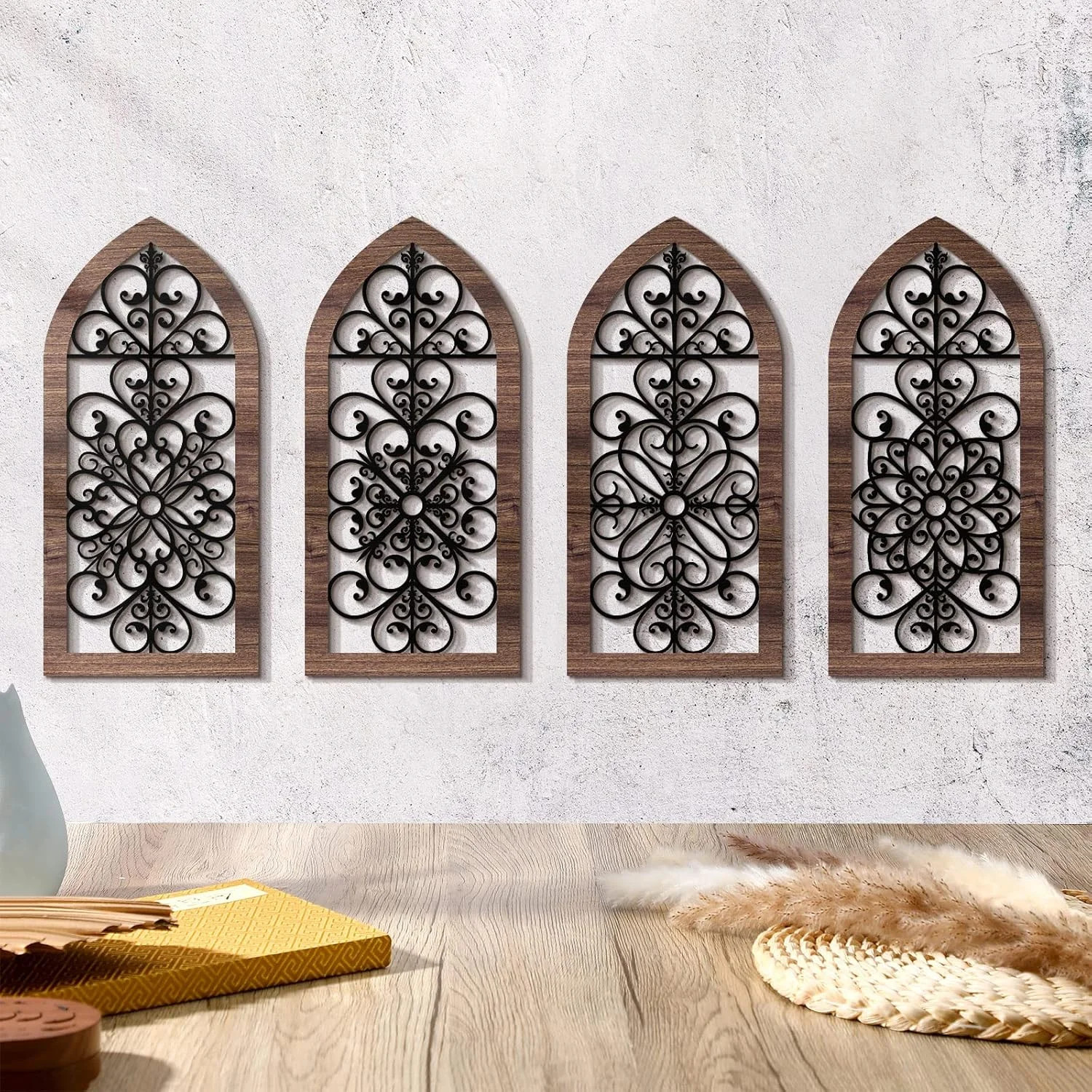 4 Pieces Thicken Rustic Wood Wall Decor Arch Modern Farmhouse Wall Art Decor Woo