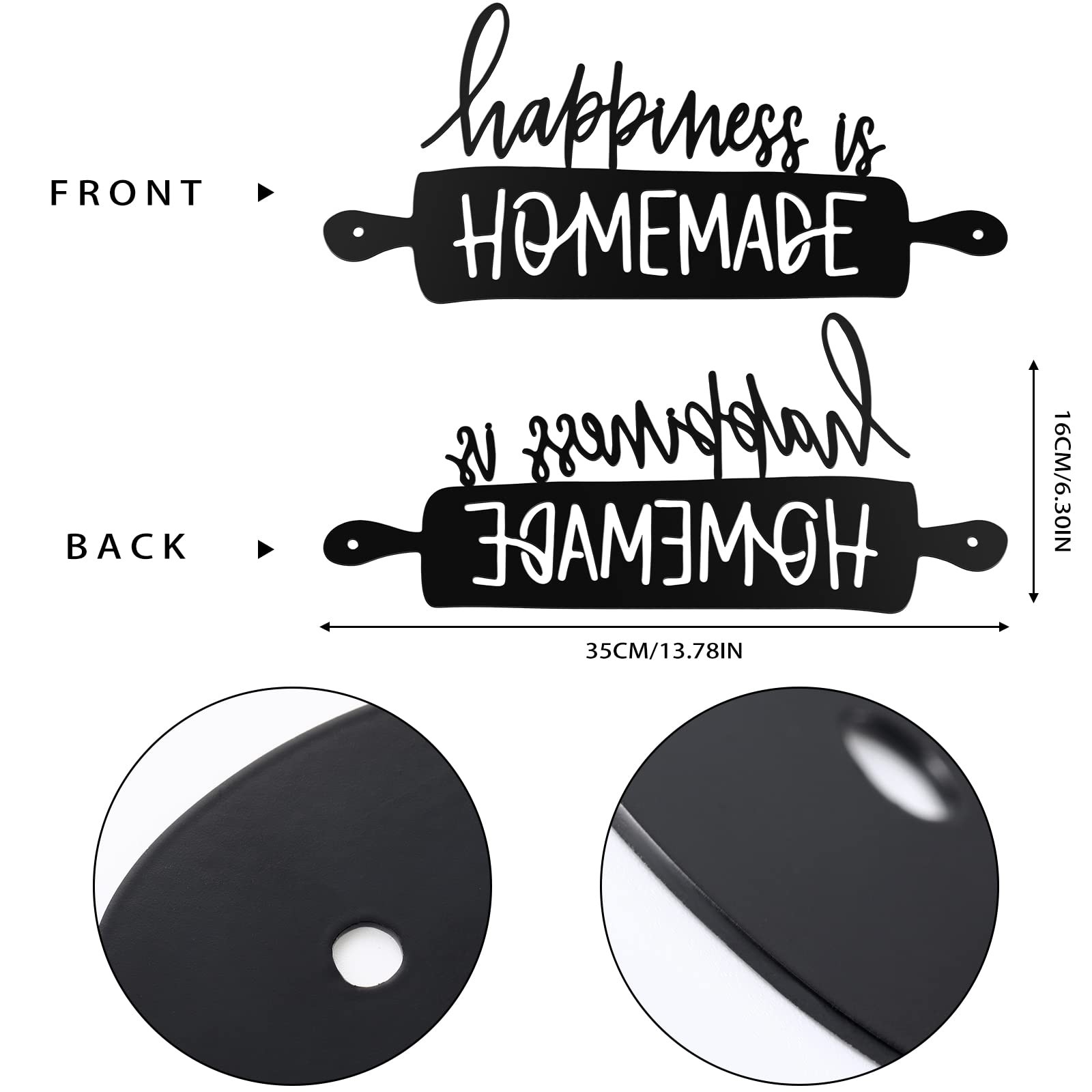 Funrous Kitchen Wall Art Decor Happiness Is Homemade 13.8 x 6.3 inches, Black