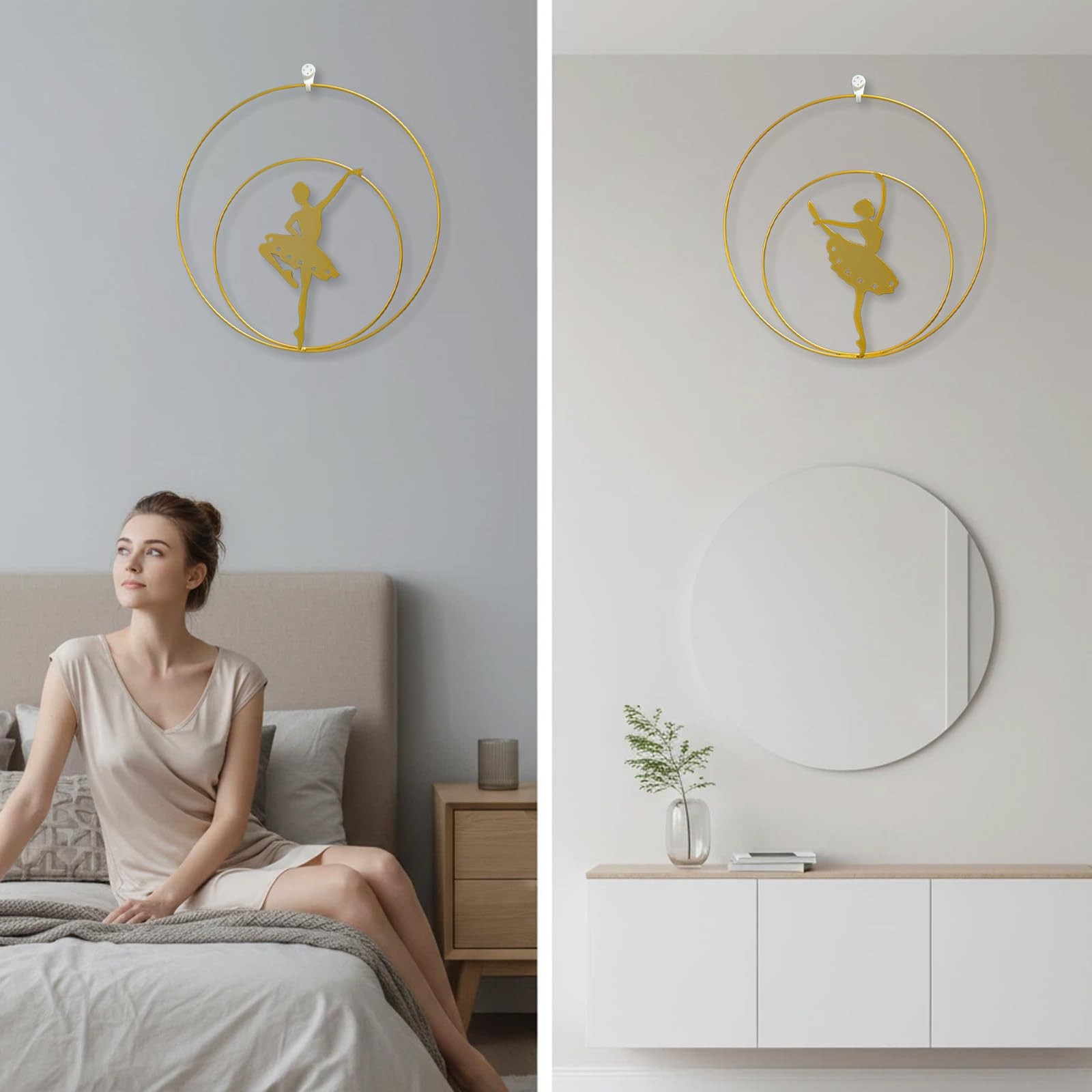 2Pcs 11″ Gold Round Metal Ballet Wall Art Decor Minimalist Hanging Sign for L…