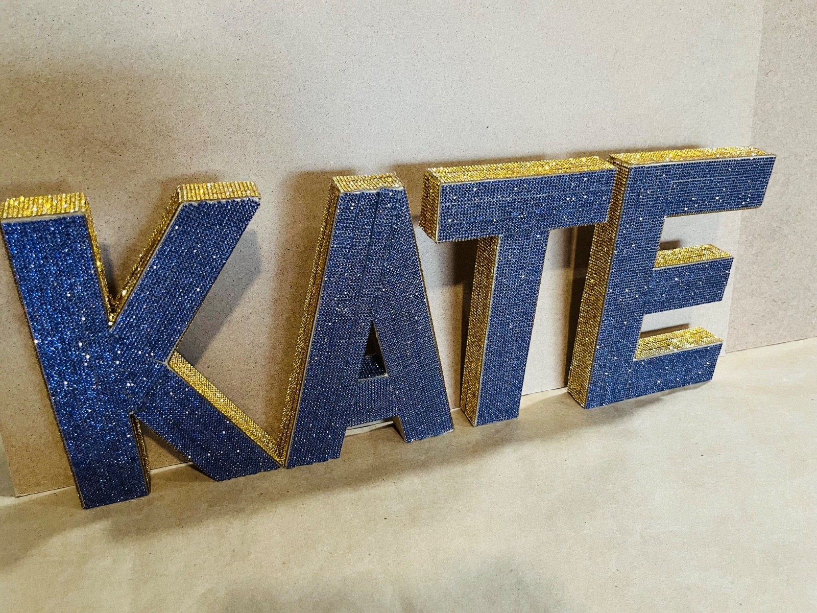 Purple & Gold Jeweled Block Letters K, A, T, E