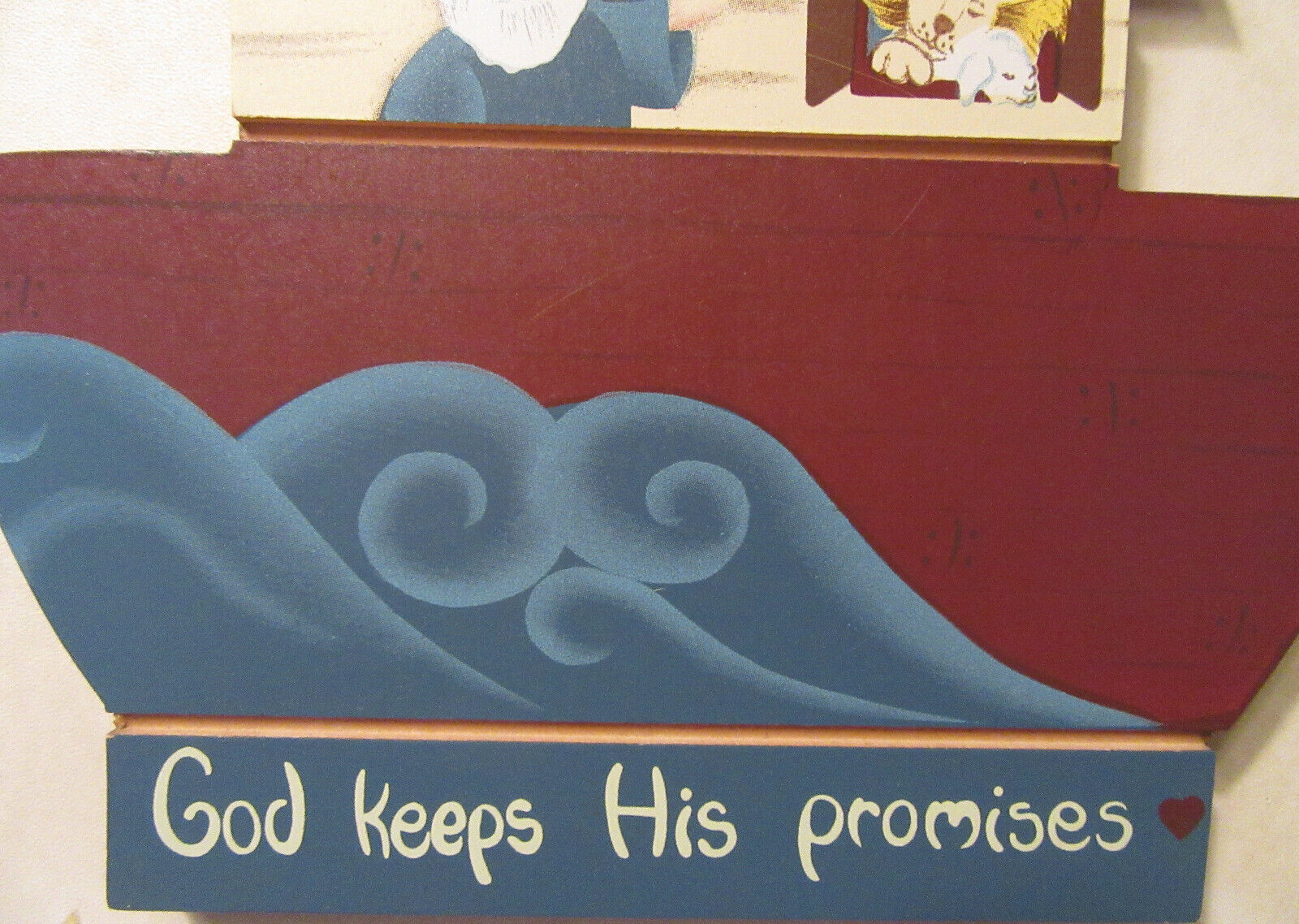 Noah’s Ark Wood Hanging Wall Plaque God Keeps His Promises approx 8 x 7.5 inches