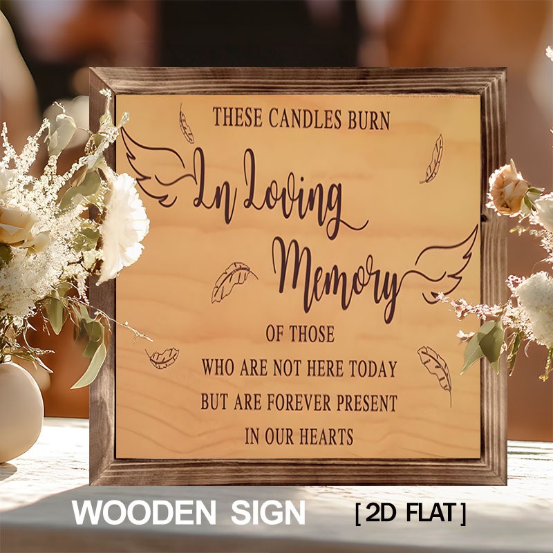 In Loving Memory Wooden Sign Memorial for Loved Ones Decor 2D Flat Wood Plaque