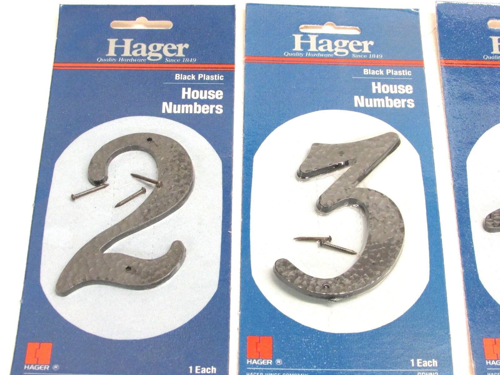 NOS! VINTAGE HAGER 3-1/2″ HOUSE NUMBERS, BLACK HAMMERED PLASTIC