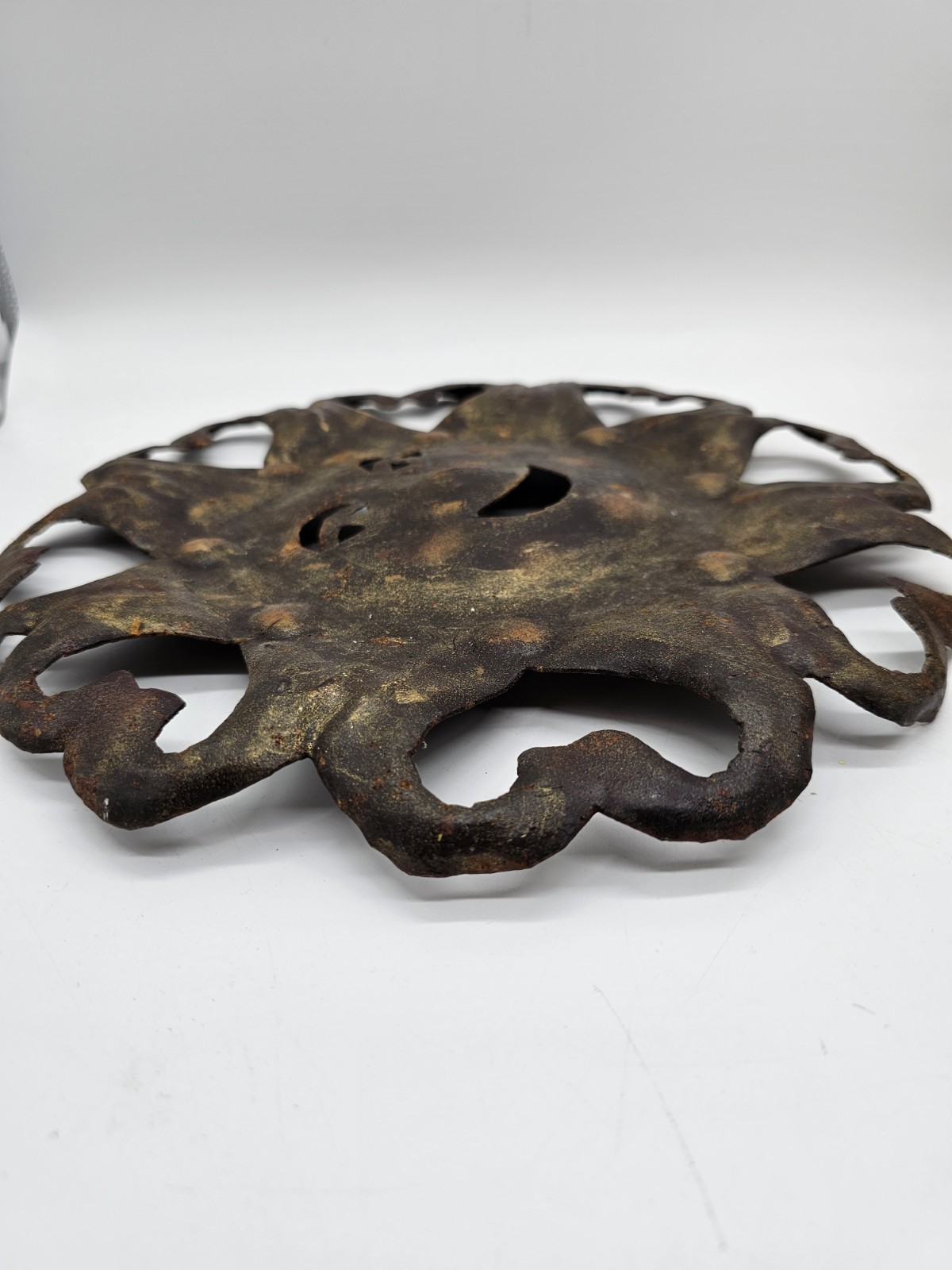 Vintage From Haiti Hammered Metal Smiling 11″ Garden Sun Wall Plaque Primitive