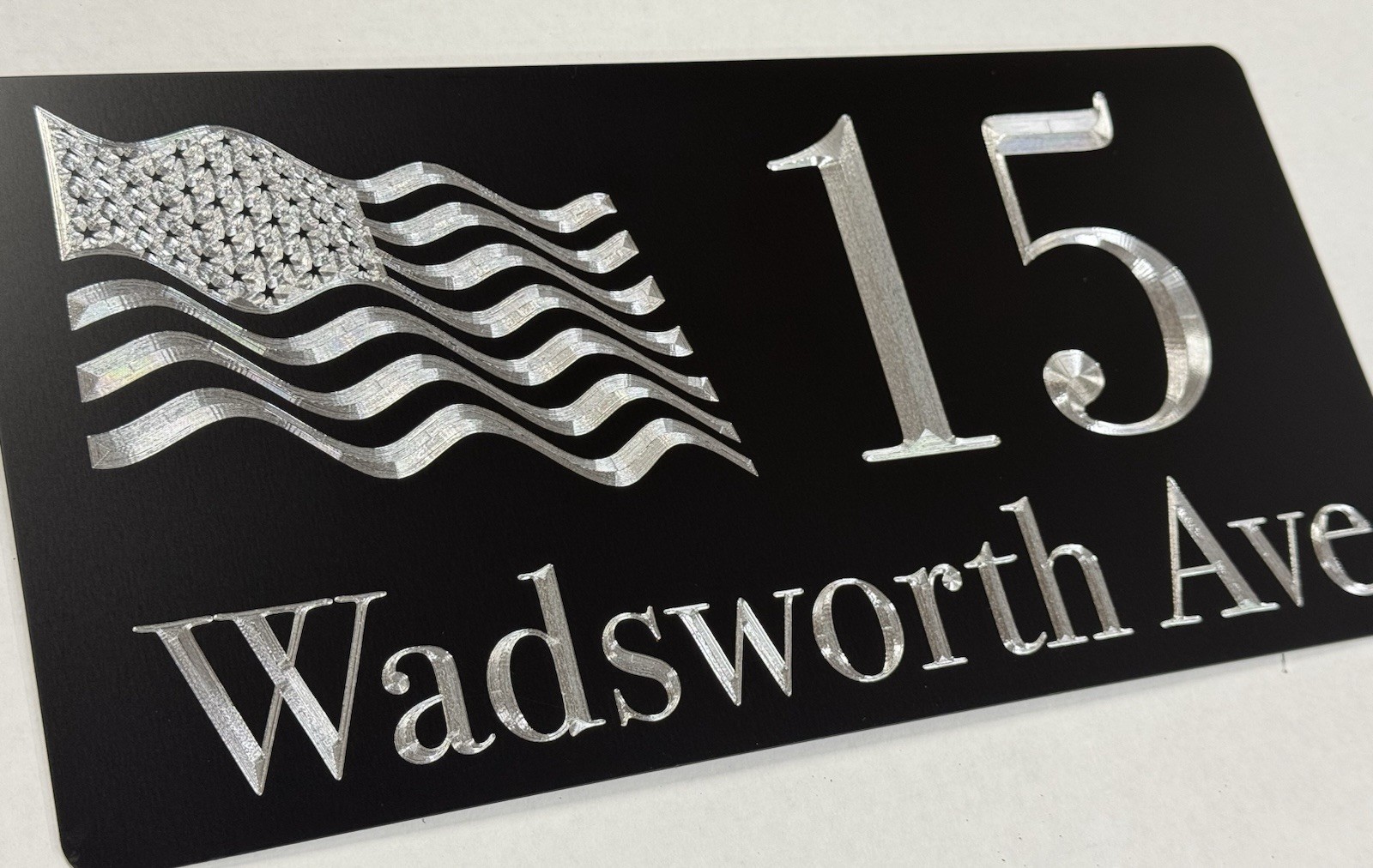 Engraved Personalized Custom US Flag House Home Number Street Address 6×12 Sign