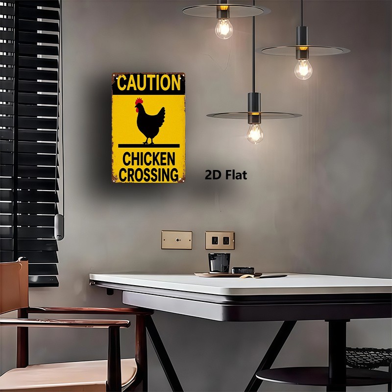 Metal Sign Yellow Black Rooster Warning Chicken Crossing
