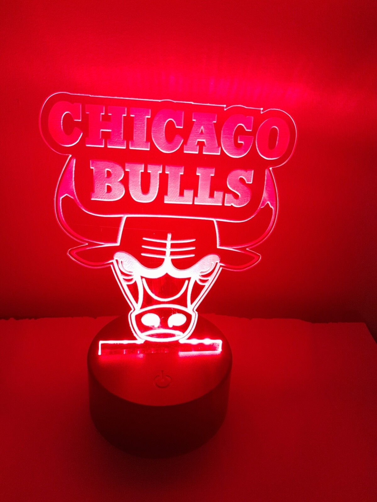 Edge Lit Tabletop Sign, Multi-Colored LED, Chicago Bulls Art, Night Light