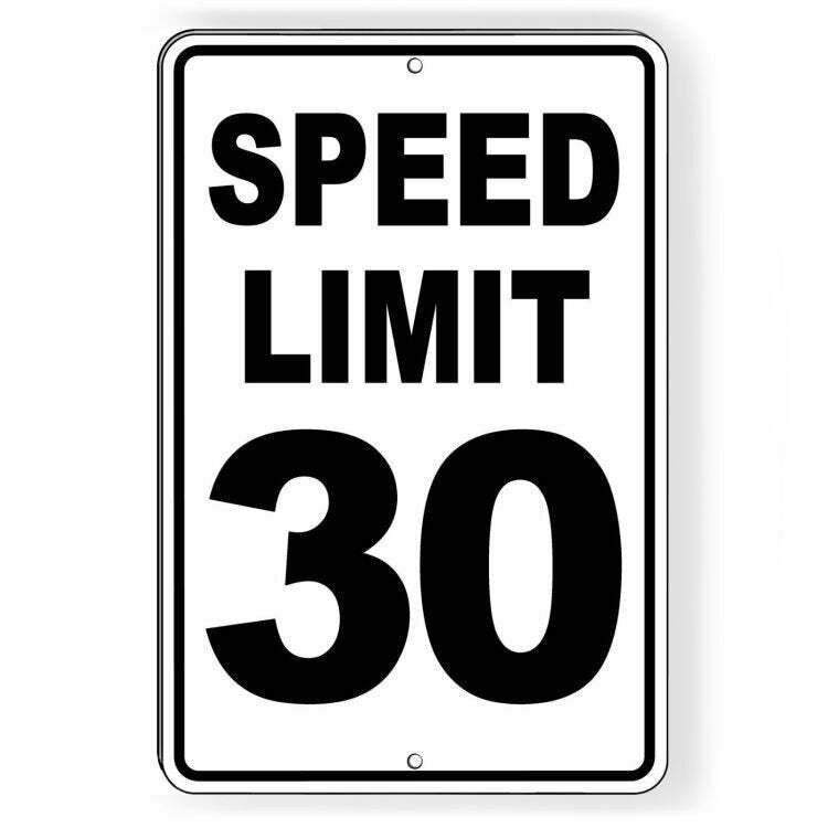 Speed Limit 30 Mph Sign / Miles Per Hour / Slow / Warning / Traffic W052