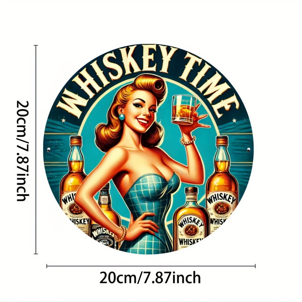 Tin Metal Signs Whiskey Beauty, Iron 20×20 Cm (8×8 Inches), Round Iron Sign