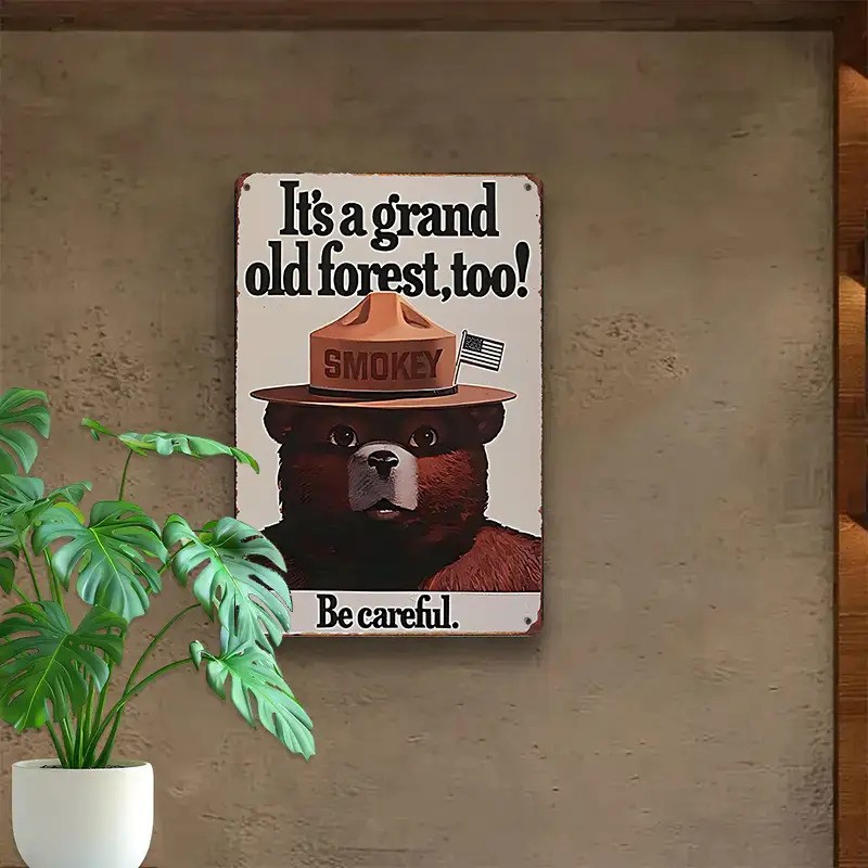 Vintage Smokey Bear Metal Tin Sign – Retro Forest Wilderness Wall Decor