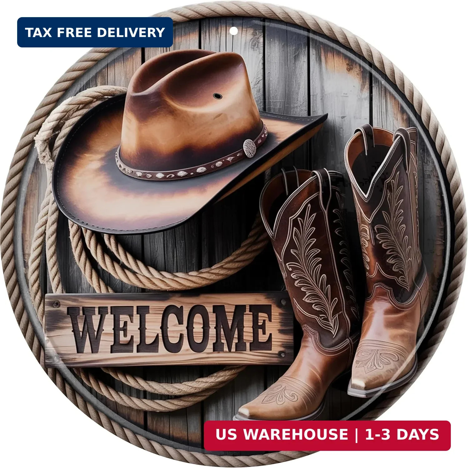 CSWLJS Man Cave Room Decor Cowboy Welcome Metal Tin Sign 8×8 In Durable Indoor/O