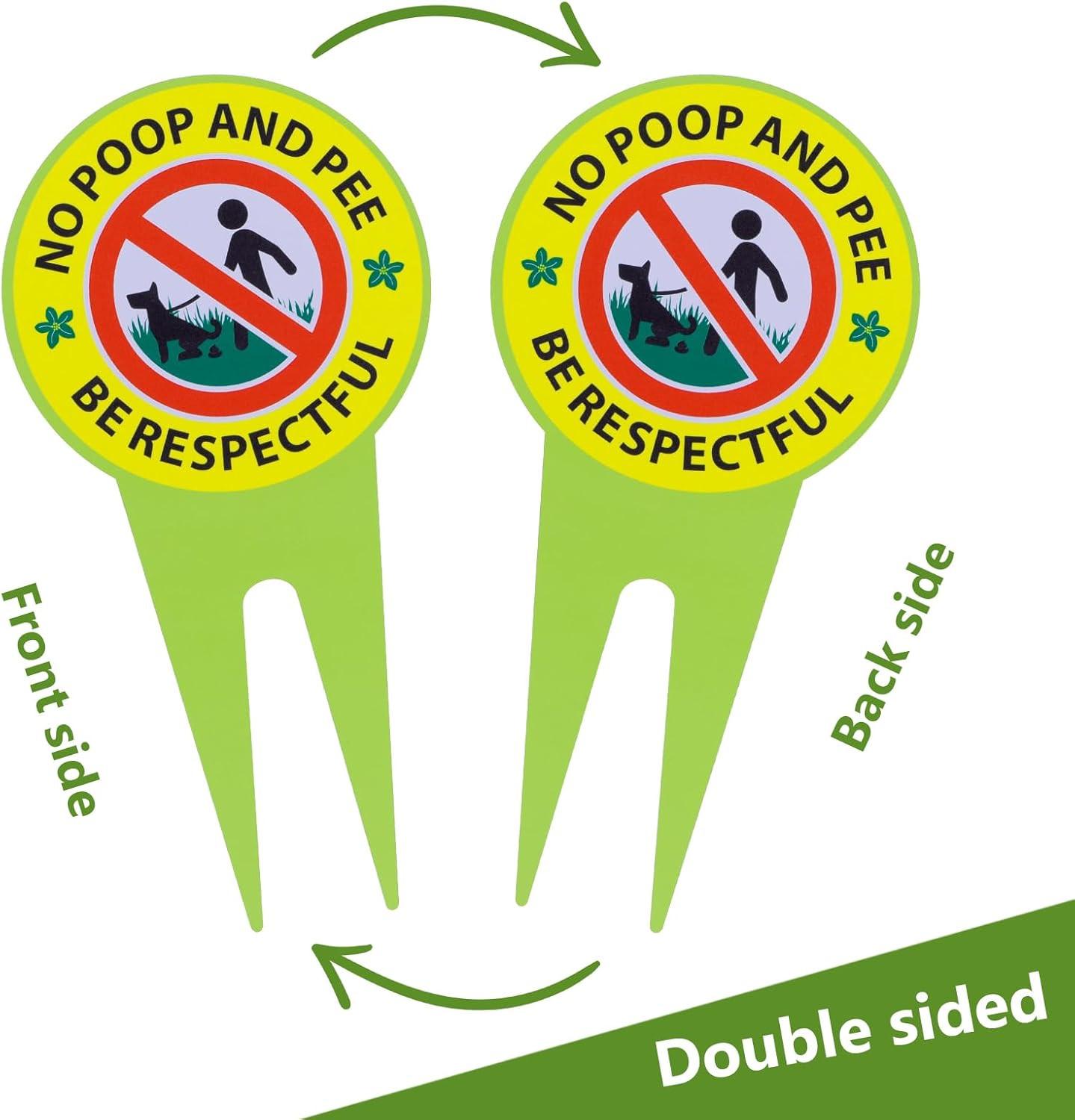No Dog Poop Sign 2 Pack, Double Sided – Be Respectful/No Poop and Pee, Protect Y