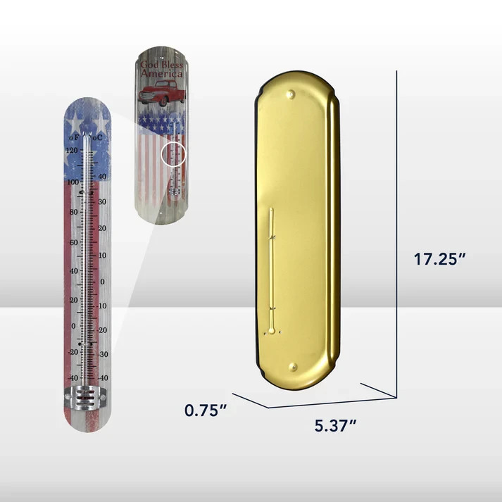 God Bless America Metal Wall Thermometer Patriotic Vintage Truck Decor